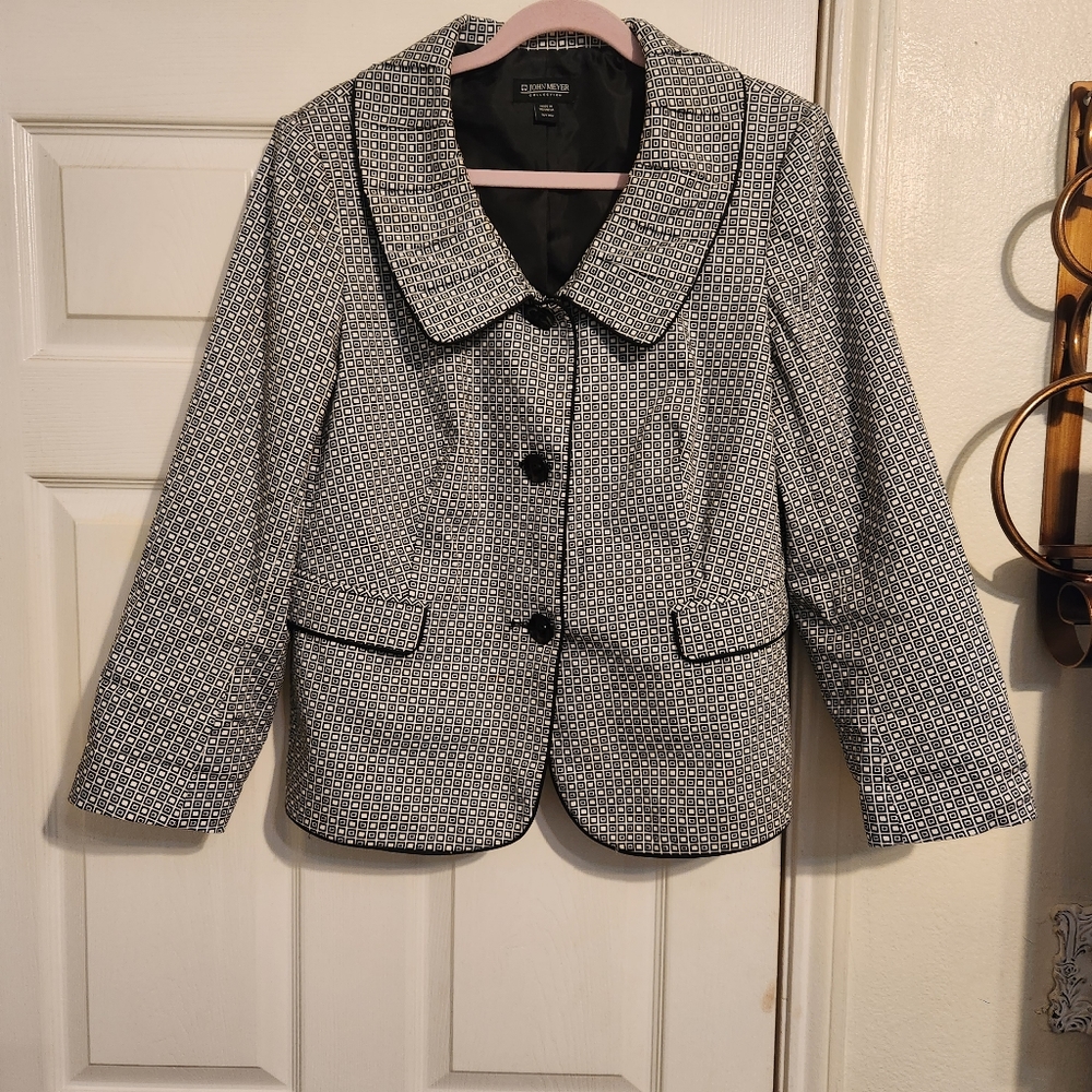 John Meyer Collection Black and White Geometric Block Pattern Jacket